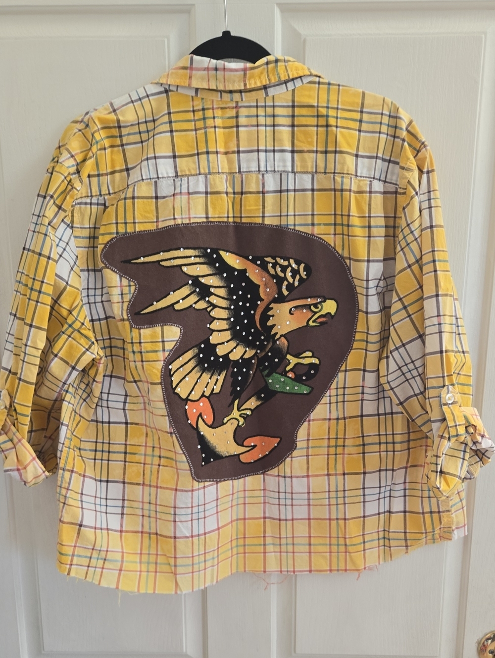 Ed Hardy Yellow Plaid Crop Top with Eagle Custom Made